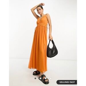 NWT ASOS Orange Ruffle Slip Maxi Dress